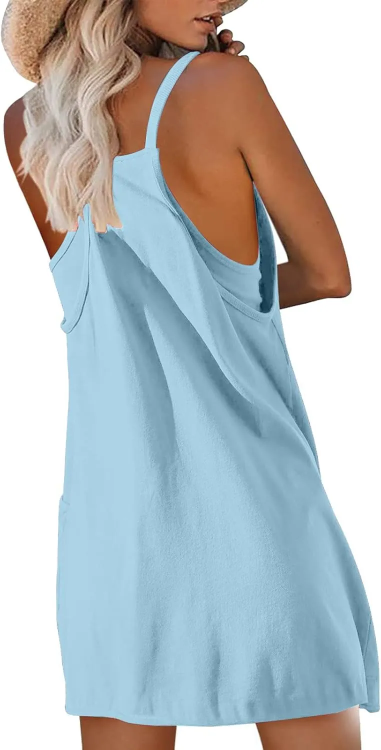 Womens Athletic Dress with Shorts Underneath Summer Spaghetti Strap Romper Dresses Tennis Workout Mini Dress