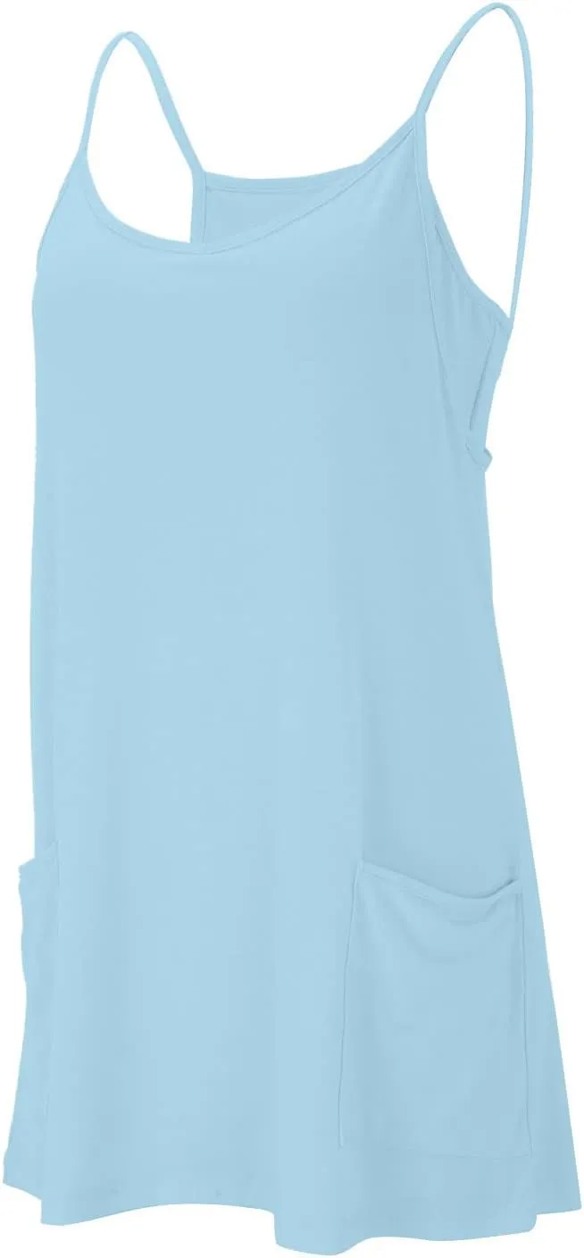 Womens Athletic Dress with Shorts Underneath Summer Spaghetti Strap Romper Dresses Tennis Workout Mini Dress
