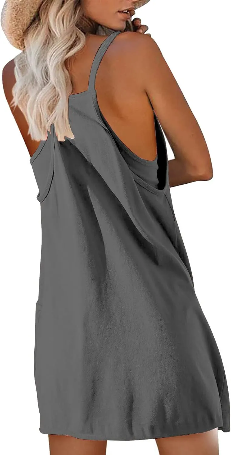 Womens Athletic Dress with Shorts Underneath Summer Spaghetti Strap Romper Dresses Tennis Workout Mini Dress