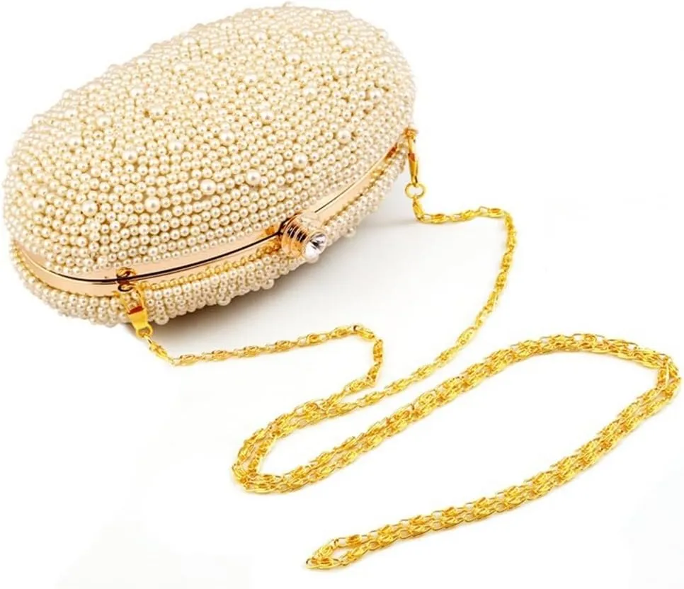 Women's Bag Exquisite Evening Party Bag Pearl Bag Clutch Hundred Models Oval Fashion Bag(D)