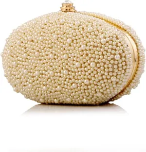 Women's Bag Exquisite Evening Party Bag Pearl Bag Clutch Hundred Models Oval Fashion Bag(D)