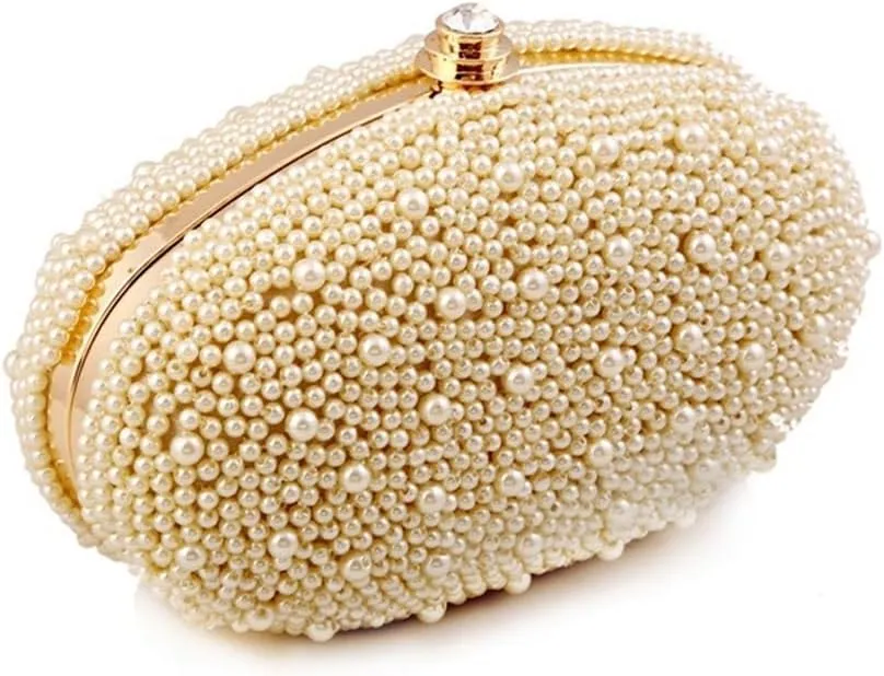 Women's Bag Exquisite Evening Party Bag Pearl Bag Clutch Hundred Models Oval Fashion Bag(D)
