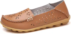 Womens Boat Shoes Casual Breathable Loafers for Walking Slip On Nurse Shoes Comfortable Flat Sandals Hollow Out Faux Leather Summer Shoe for All Day Wear