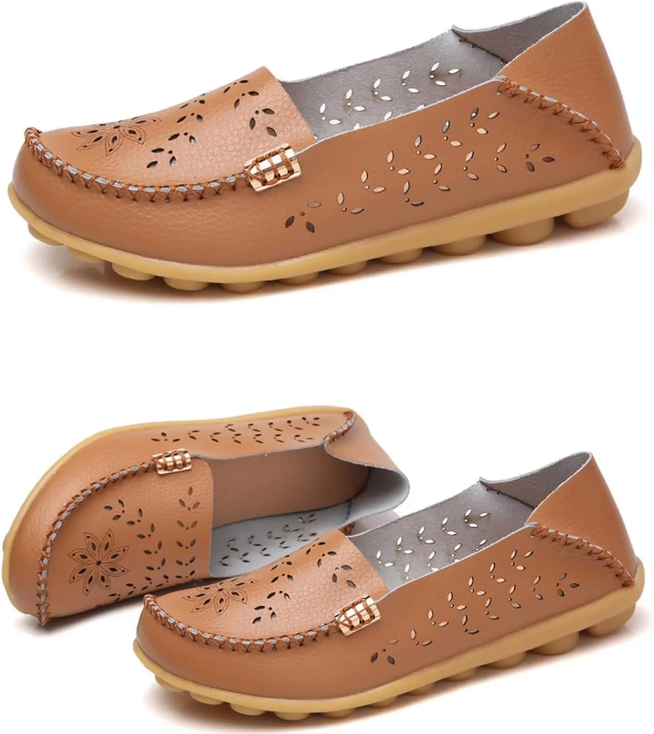 Womens Boat Shoes Casual Breathable Loafers for Walking Slip On Nurse Shoes Comfortable Flat Sandals Hollow Out Faux Leather Summer Shoe for All Day Wear