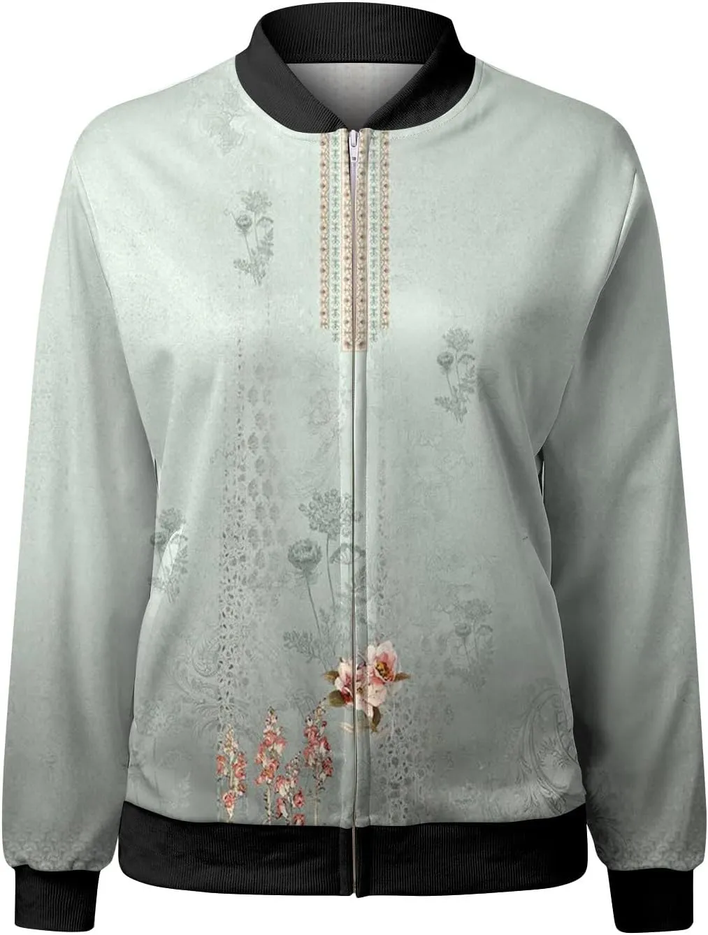 Womens Bomber Jacket 2024 Trendy Casual Lightweight Floral Print Zip Up Coats Outerwear Windbreaker with Pockets