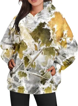 Womens Camo Hoodie Maple Leaf Print Hoodie Cute Oversized Graphic Hoodies Fleece Pullover Sweatshirt Fall Clothes