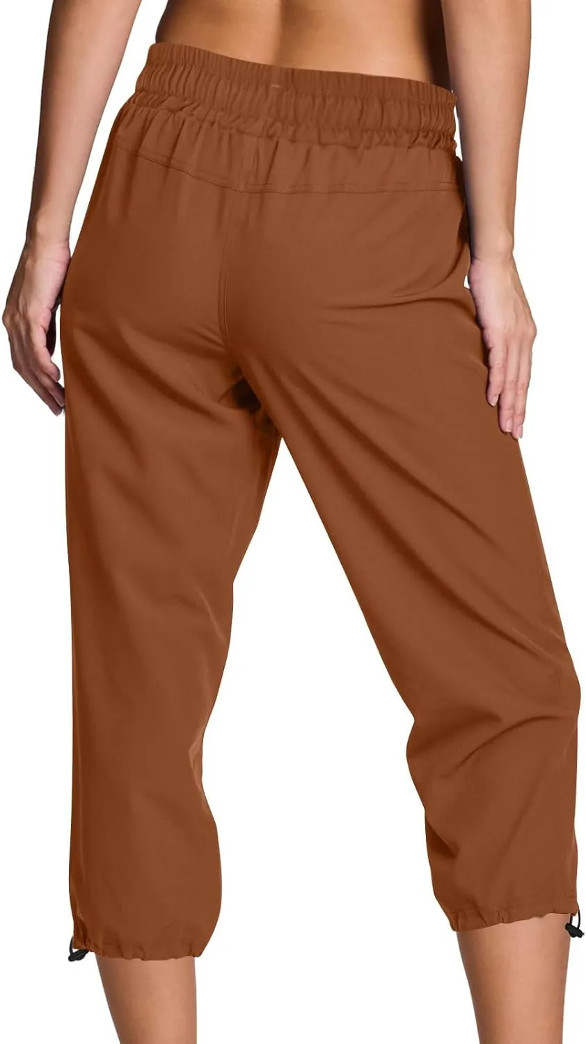 Womens Capris Pants Casual Summer Drawstring Elastic High Waist Breathable Pant Straight Wide Leg Cropped Trouser