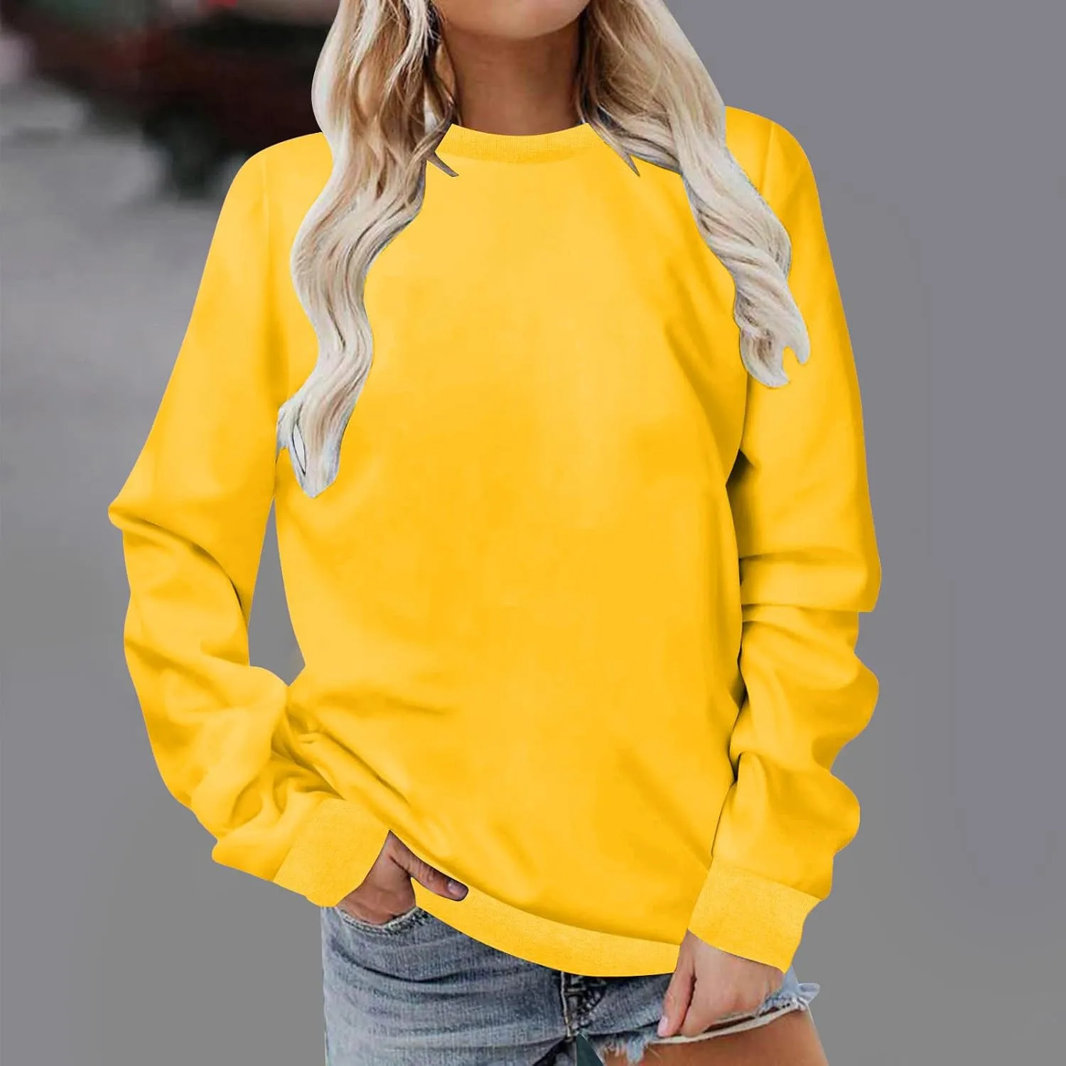 Womens Casual Long Sleeve Sweatshirt Cute Long Sleeve Oversized Pullover Tops Loose Fit Crew Neck Soft t-Shirts