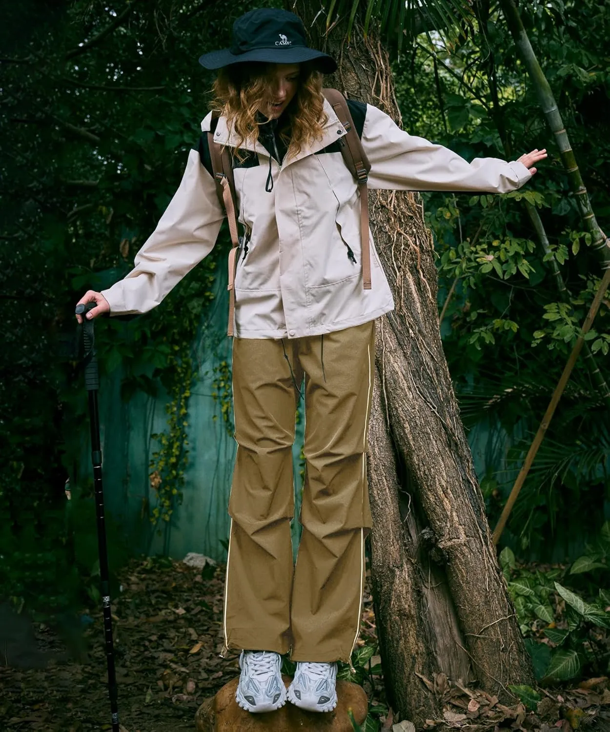 Women's Casual Parachute Pants Baggy Hiking Pants Drawstring Elastic Waist Track Y2K Trousers