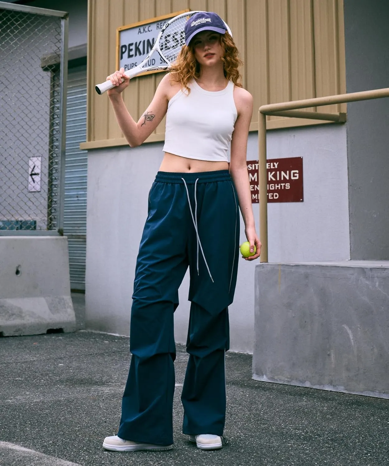 Women's Casual Parachute Pants Baggy Hiking Pants Drawstring Elastic Waist Track Y2K Trousers
