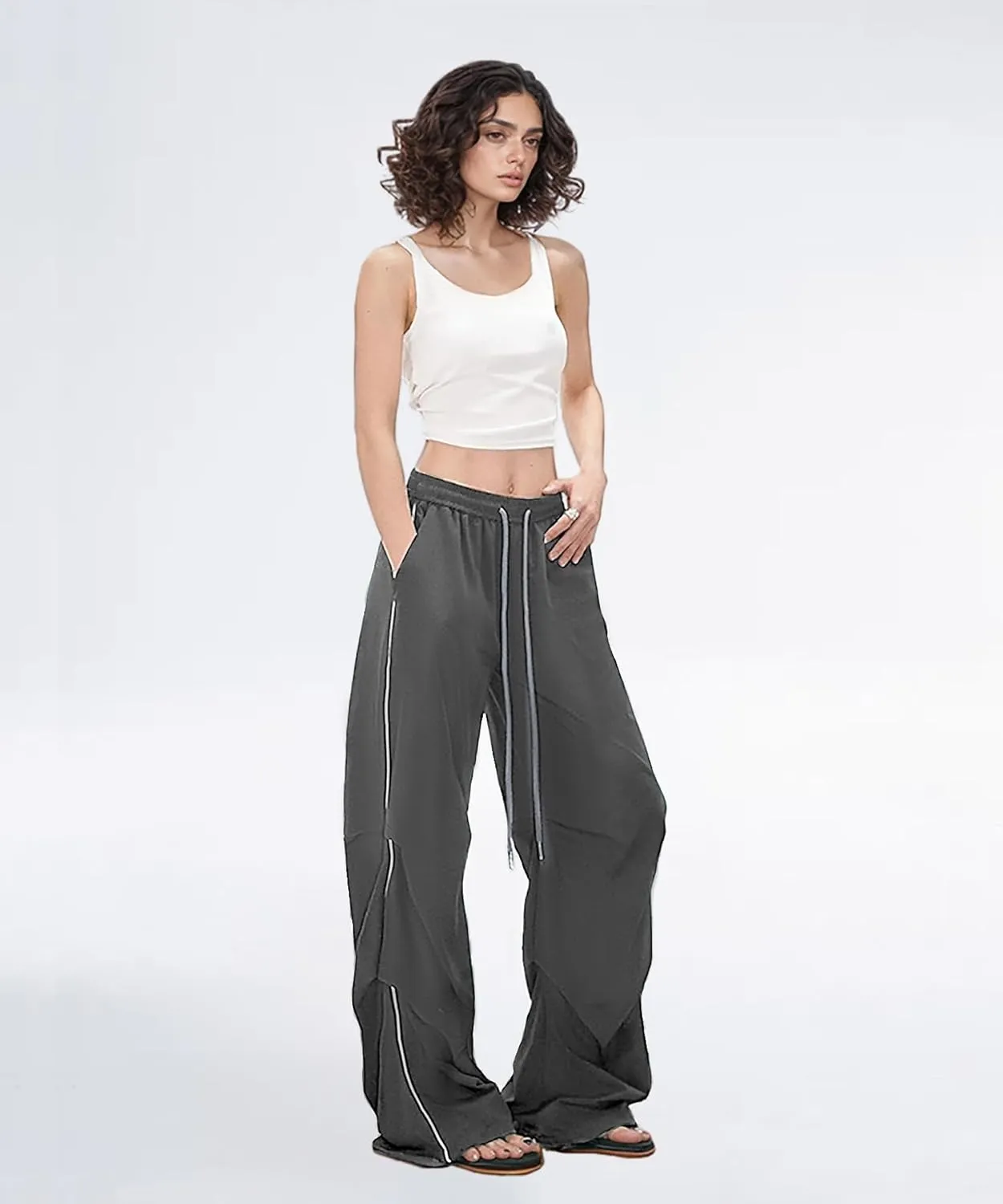 Women's Casual Parachute Pants Baggy Hiking Pants Drawstring Elastic Waist Track Y2K Trousers