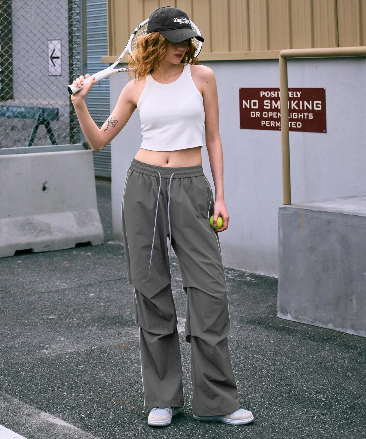 Women's Casual Parachute Pants Baggy Hiking Pants Drawstring Elastic Waist Track Y2K Trousers