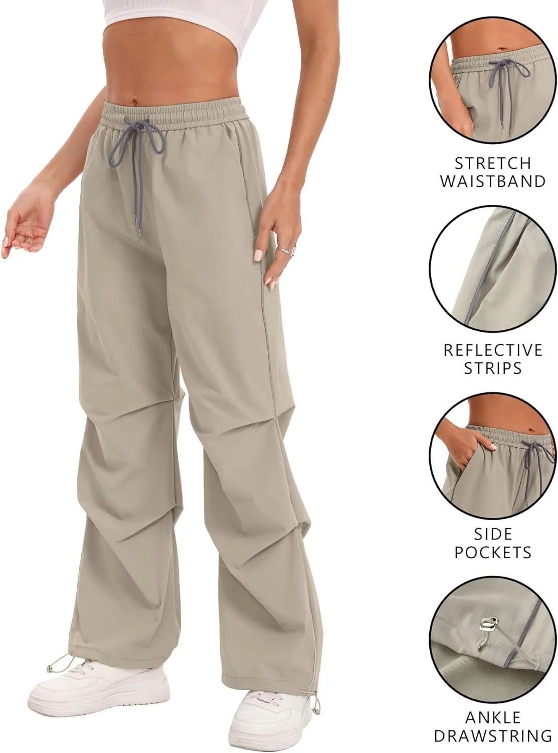 Women's Casual Parachute Pants Baggy Hiking Pants Drawstring Elastic Waist Track Y2K Trousers