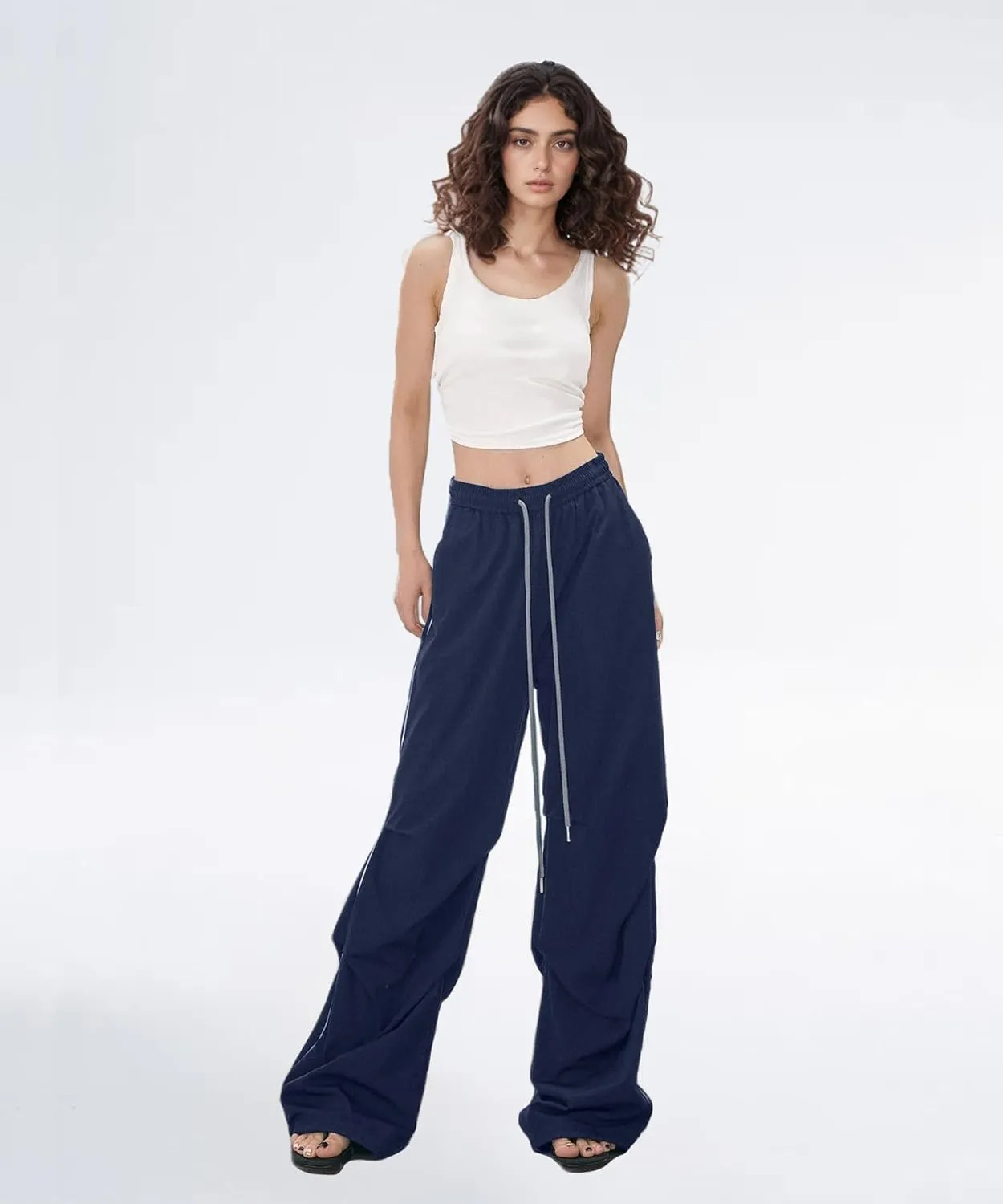 Women's Casual Parachute Pants Baggy Hiking Pants Drawstring Elastic Waist Track Y2K Trousers
