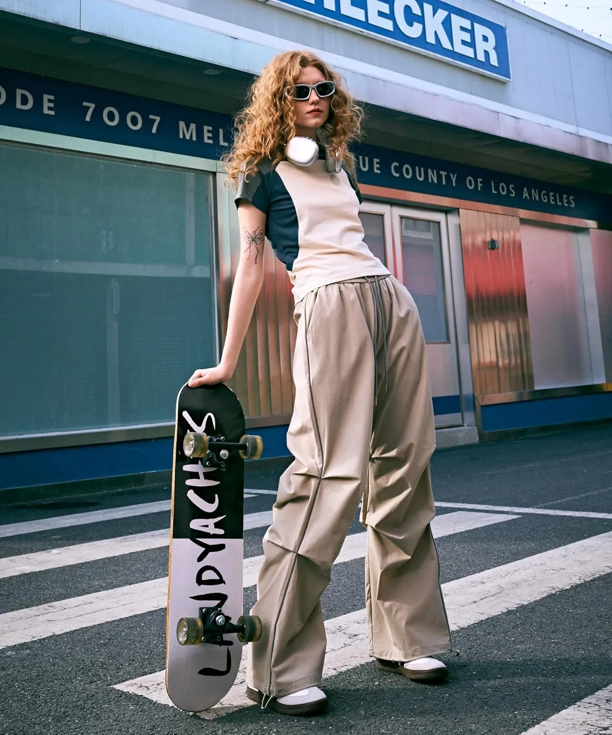 Women's Casual Parachute Pants Baggy Hiking Pants Drawstring Elastic Waist Track Y2K Trousers