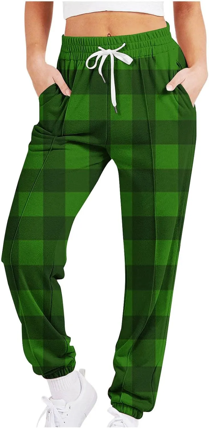 Women's Classic Plaid Printed Pants Drawstring Wide Leg Trouser Casual Sweatpants 2024 Loose Palazzo Lounge Trousers