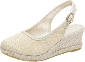 Womens Closed Toe Espadrille Wedge Heels Sandals 2025 Retro Casual Ankle Strap Platform Wedges Summer Canvas Wide Width Sandal Pumps Low Rounded Elegant Working Espadrilles Shoes Heel Sandals