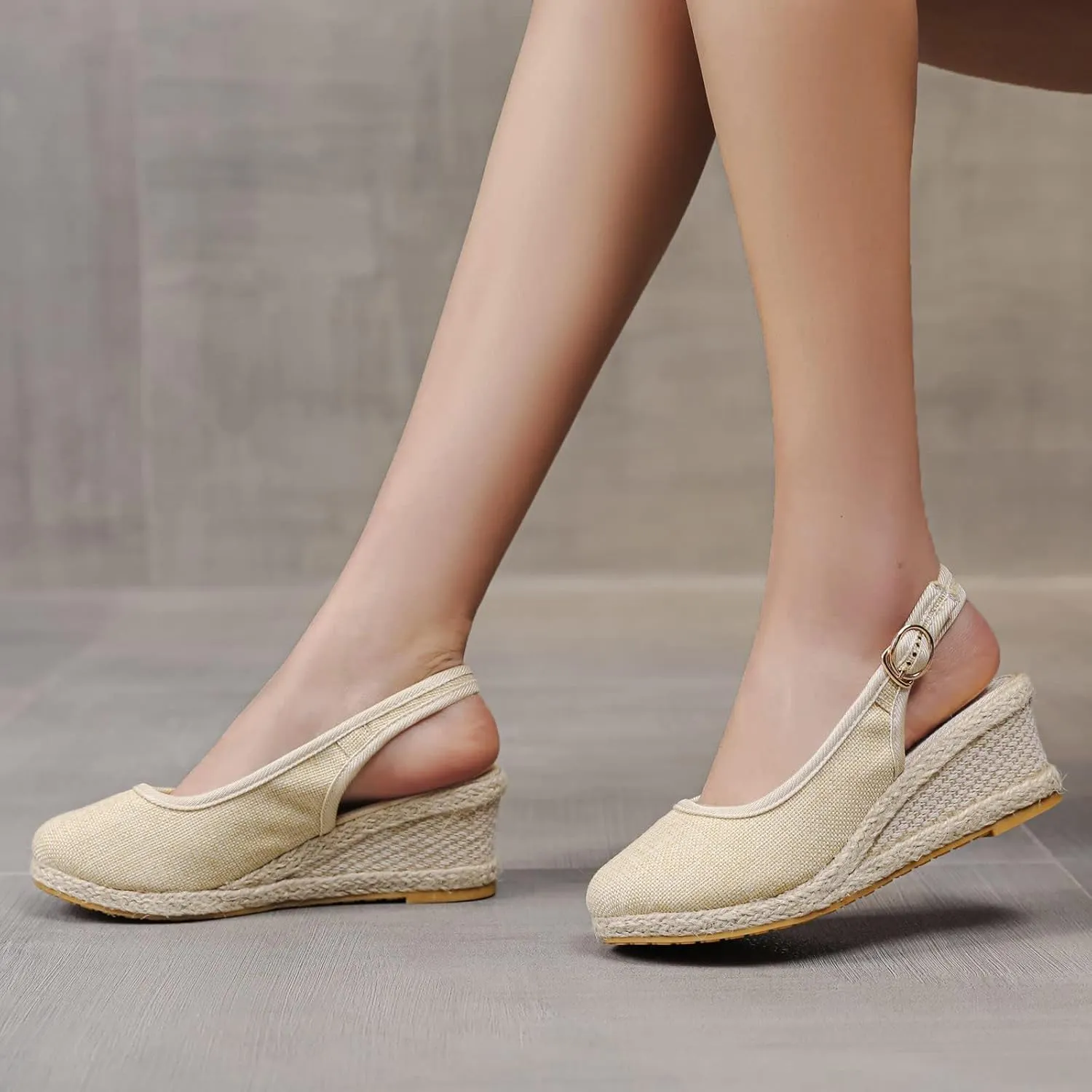 Womens Closed Toe Espadrille Wedge Heels Sandals 2025 Retro Casual Ankle Strap Platform Wedges Summer Canvas Wide Width Sandal Pumps Low Rounded Elegant Working Espadrilles Shoes Heel Sandals