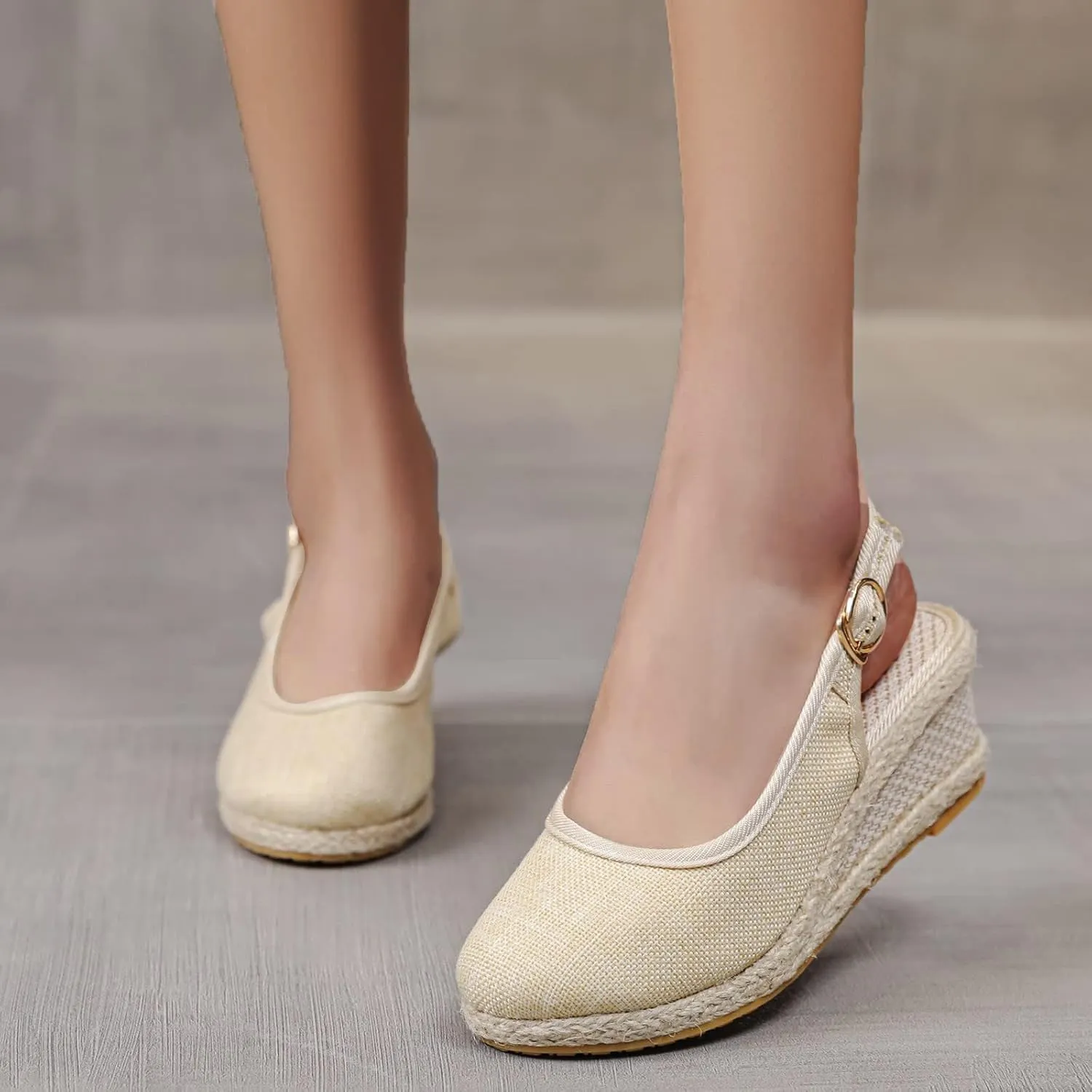 Womens Closed Toe Espadrille Wedge Heels Sandals 2025 Retro Casual Ankle Strap Platform Wedges Summer Canvas Wide Width Sandal Pumps Low Rounded Elegant Working Espadrilles Shoes Heel Sandals