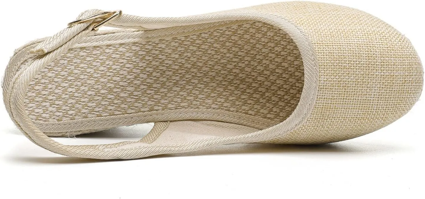 Womens Closed Toe Espadrille Wedge Heels Sandals 2025 Retro Casual Ankle Strap Platform Wedges Summer Canvas Wide Width Sandal Pumps Low Rounded Elegant Working Espadrilles Shoes Heel Sandals