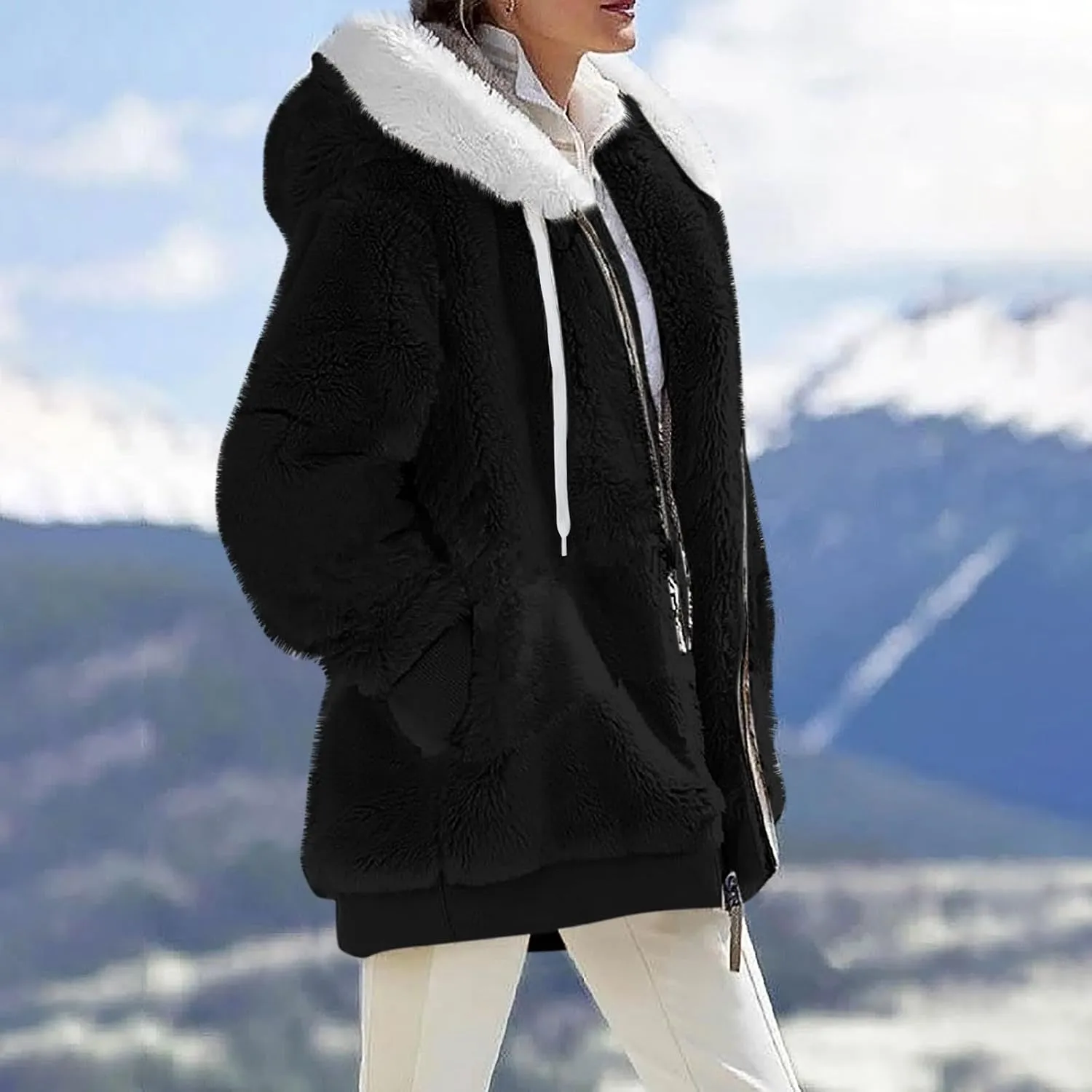 Womens Coat 2023 Plush Sweatshirt Fuzzy Winter Fleece Warm Hoodie Outwear Fashion Plus Size Sharpa Jacket