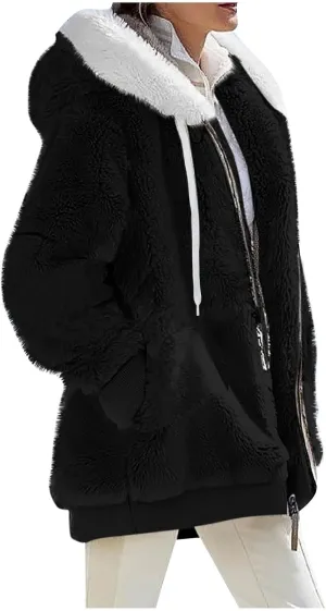 Womens Coat 2023 Plush Sweatshirt Fuzzy Winter Fleece Warm Hoodie Outwear Fashion Plus Size Sharpa Jacket