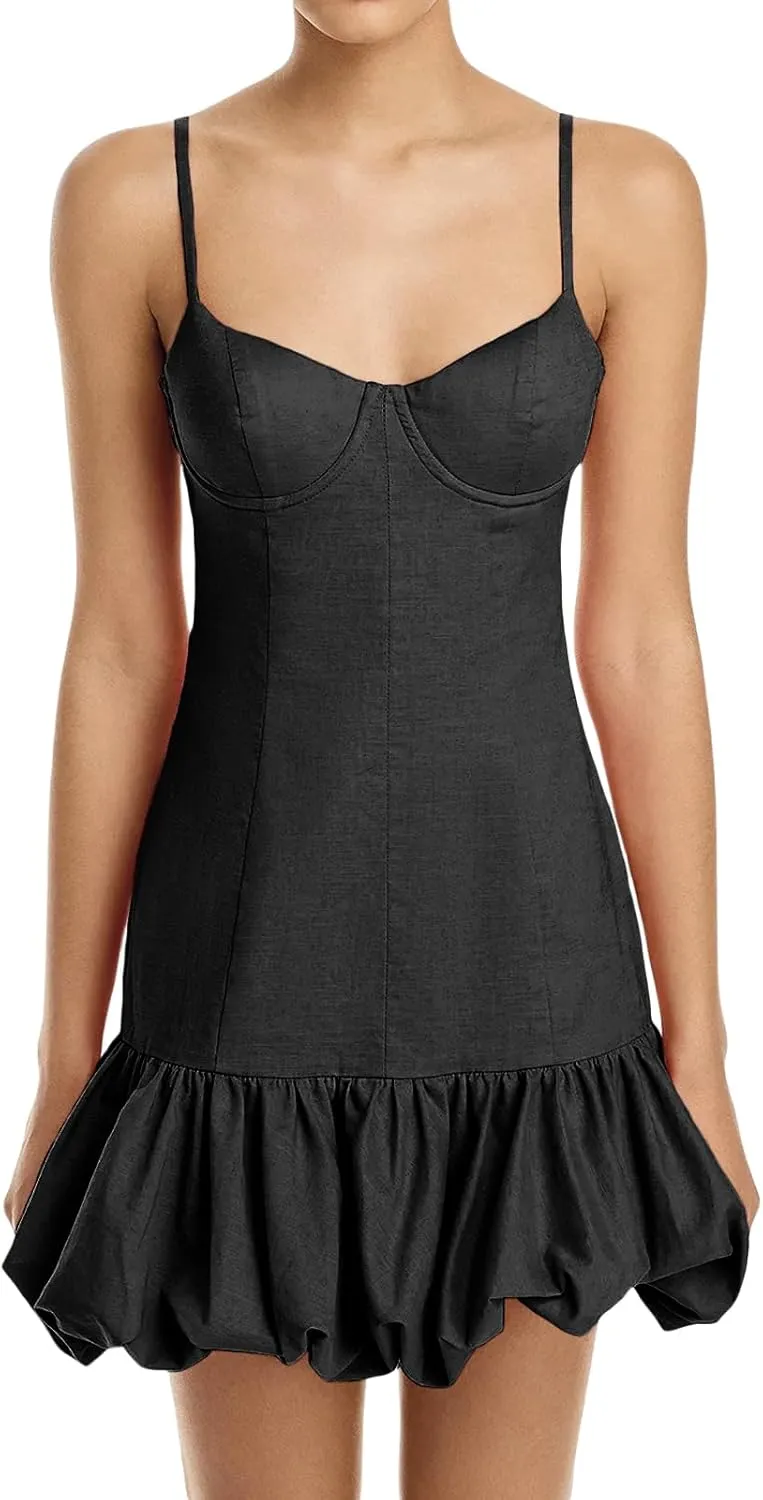 Womens Corset Lace Mini Dress Y2k Sexy Ruffle Hem A Line Bodycon Party Night Club Wear Camisole Short Dresses
