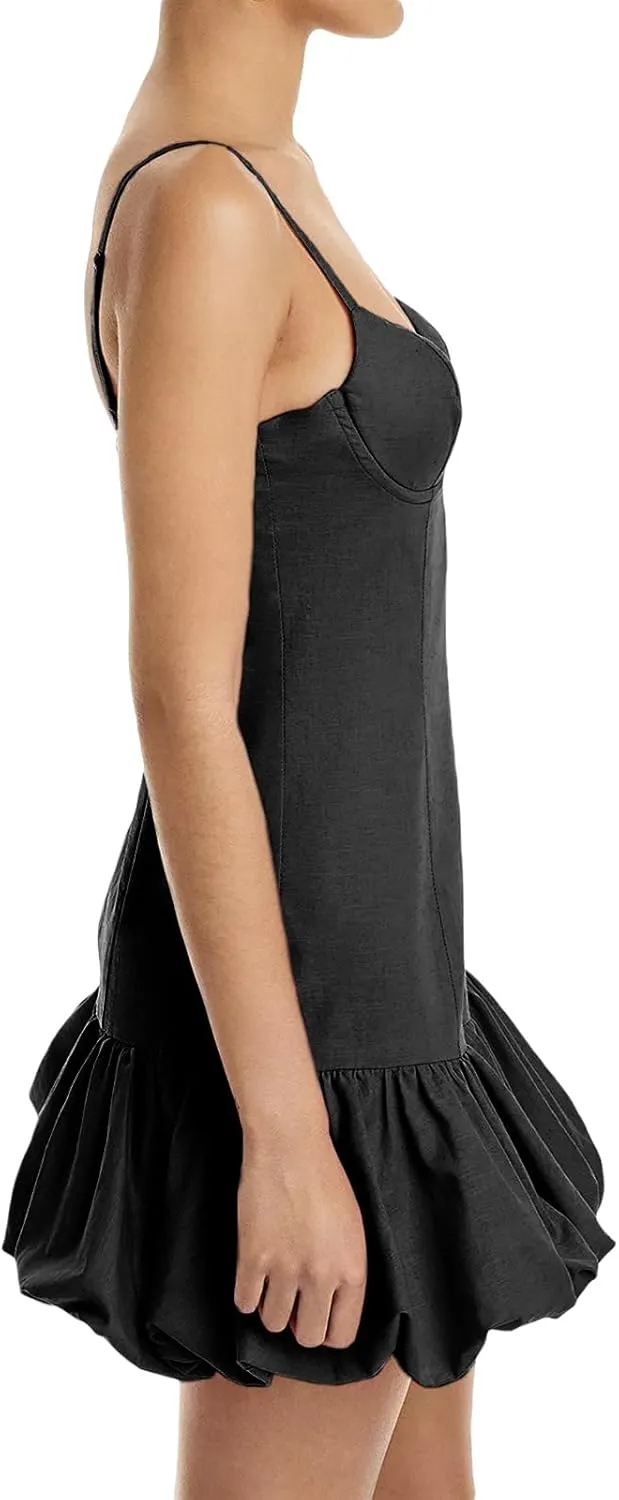 Womens Corset Lace Mini Dress Y2k Sexy Ruffle Hem A Line Bodycon Party Night Club Wear Camisole Short Dresses