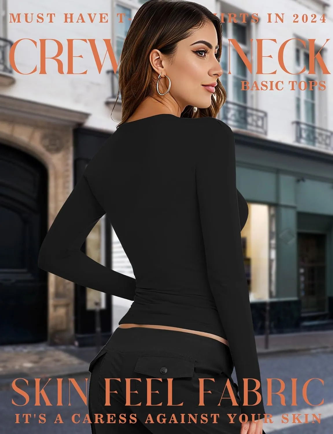 Womens Crew Neck Basic Long Sleeve T Shirt Slim Fit Tees 2025 Fall Y2k Going Out Crop Tops Cute Tight Shirts