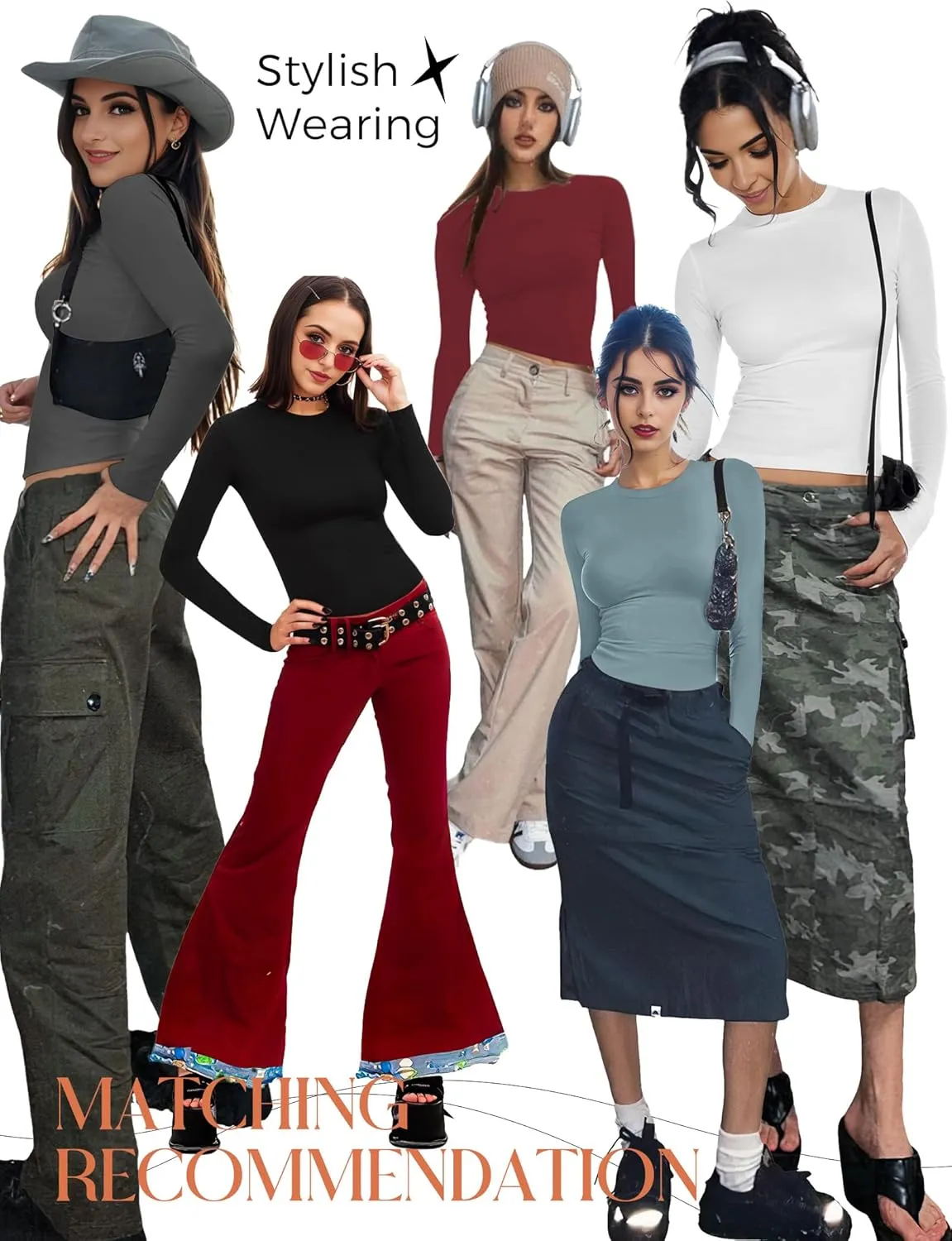 Womens Crew Neck Basic Long Sleeve T Shirt Slim Fit Tees 2025 Fall Y2k Going Out Crop Tops Cute Tight Shirts