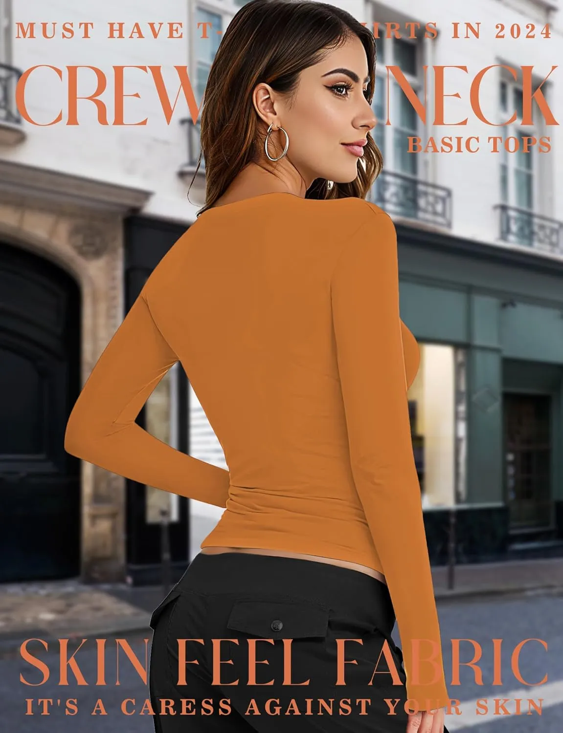 Womens Crew Neck Basic Long Sleeve T Shirt Slim Fit Tees 2025 Fall Y2k Going Out Crop Tops Cute Tight Shirts