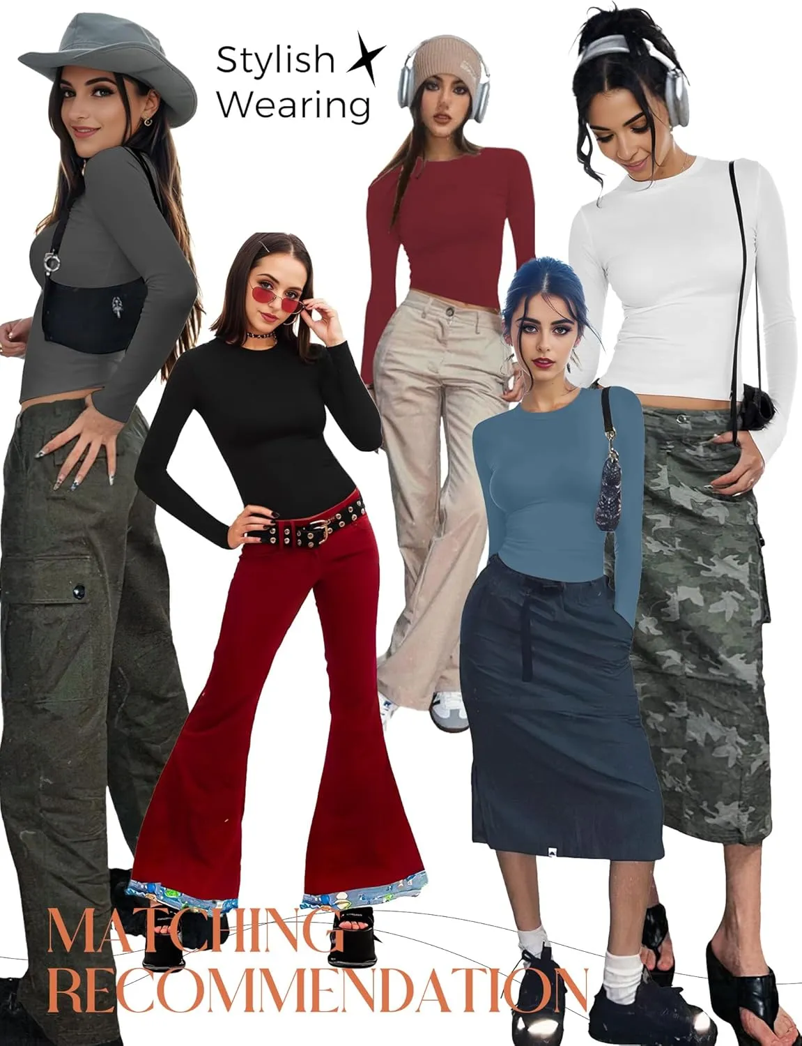 Womens Crew Neck Basic Long Sleeve T Shirt Slim Fit Tees 2025 Fall Y2k Going Out Crop Tops Cute Tight Shirts