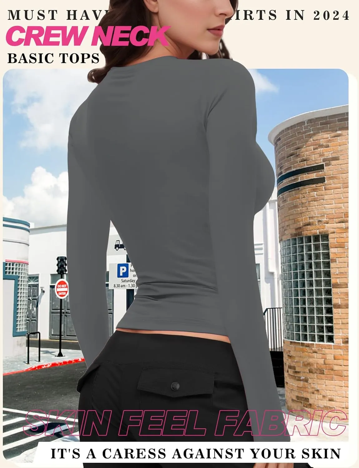 Womens Crew Neck Basic Long Sleeve T Shirt Slim Fit Tees 2025 Fall Y2k Going Out Crop Tops Cute Tight Shirts