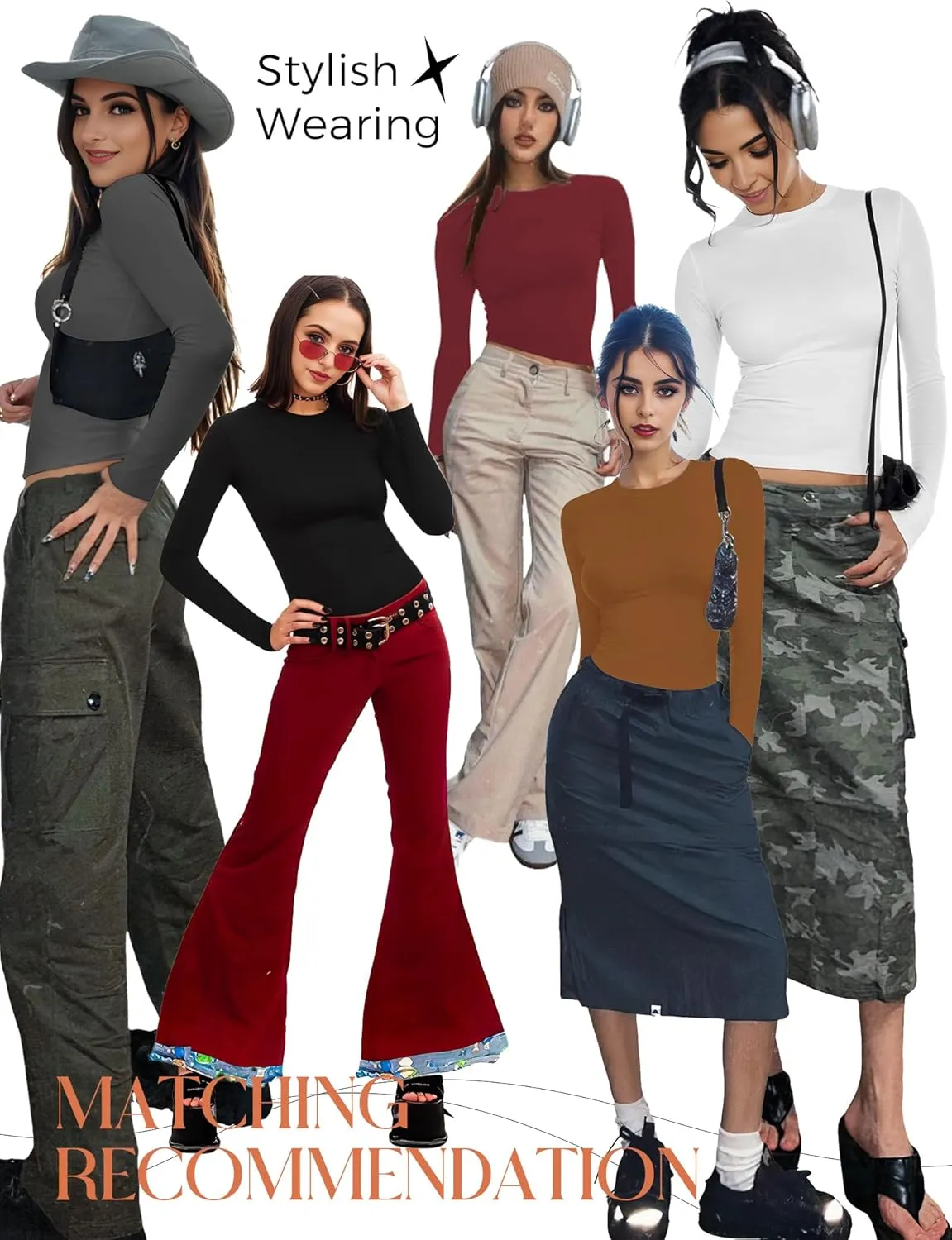 Womens Crew Neck Basic Long Sleeve T Shirt Slim Fit Tees 2025 Fall Y2k Going Out Crop Tops Cute Tight Shirts
