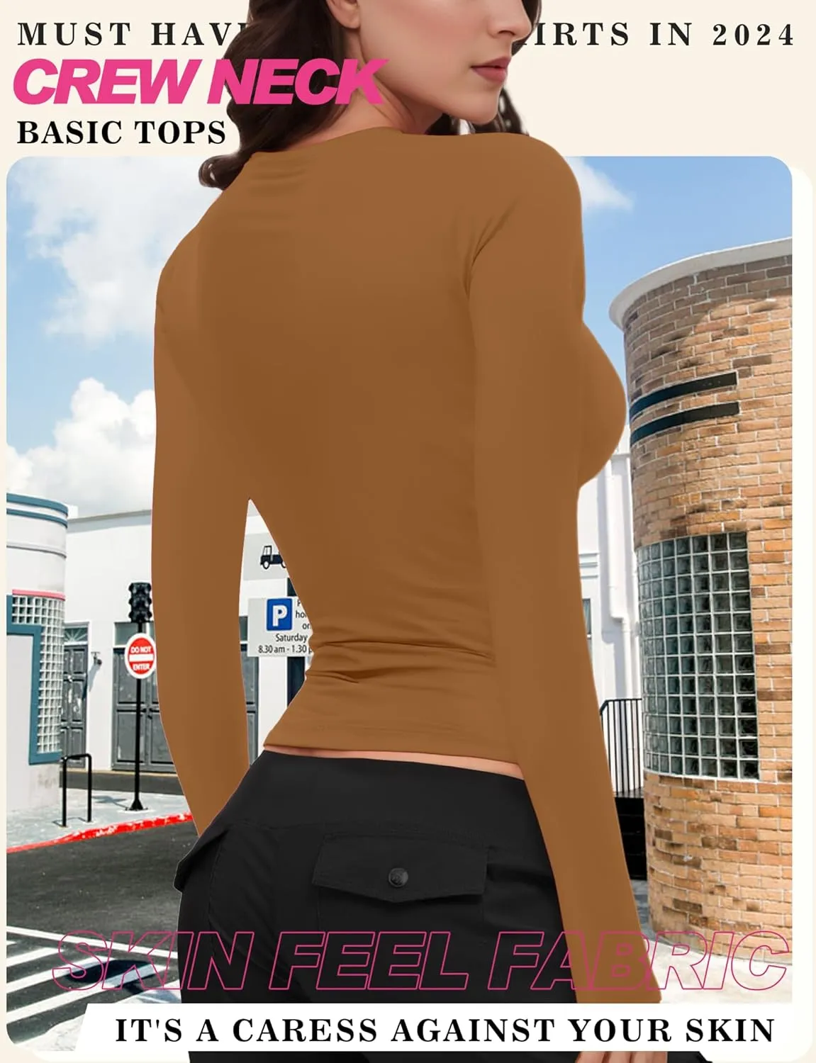Womens Crew Neck Basic Long Sleeve T Shirt Slim Fit Tees 2025 Fall Y2k Going Out Crop Tops Cute Tight Shirts
