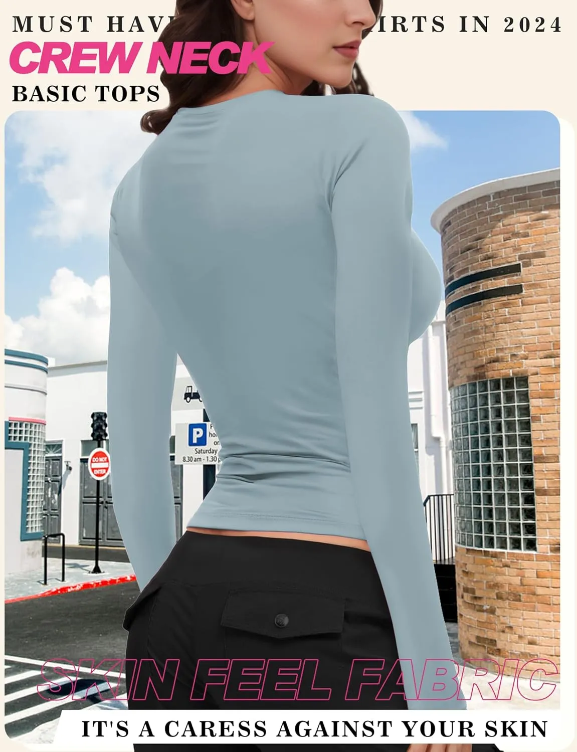 Womens Crew Neck Basic Long Sleeve T Shirt Slim Fit Tees 2025 Fall Y2k Going Out Crop Tops Cute Tight Shirts