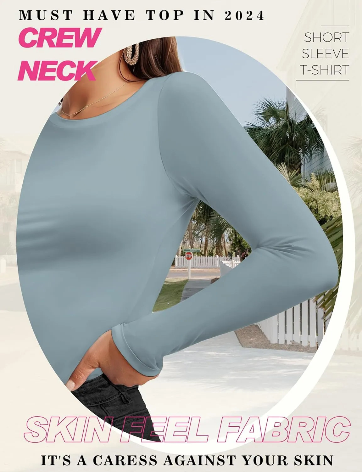 Womens Crew Neck Basic Long Sleeve T Shirt Slim Fit Tees 2025 Fall Y2k Going Out Crop Tops Cute Tight Shirts