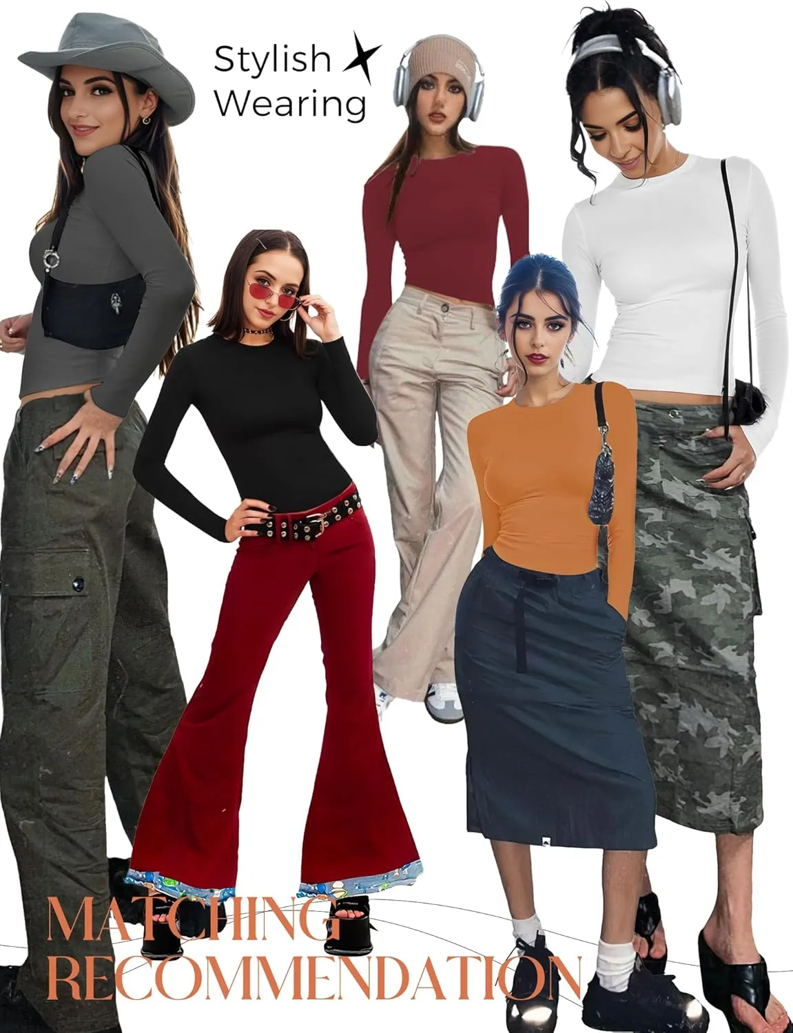 Womens Crew Neck Basic Long Sleeve T Shirt Slim Fit Tees 2025 Fall Y2k Going Out Crop Tops Cute Tight Shirts