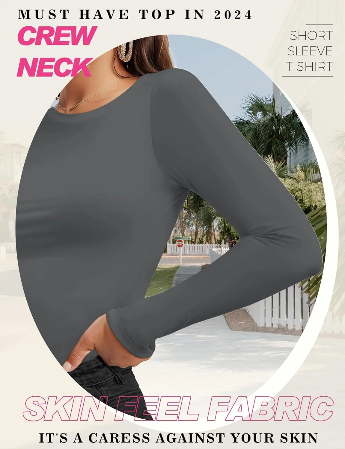 Womens Crew Neck Basic Long Sleeve T Shirt Slim Fit Tees 2025 Fall Y2k Going Out Crop Tops Cute Tight Shirts