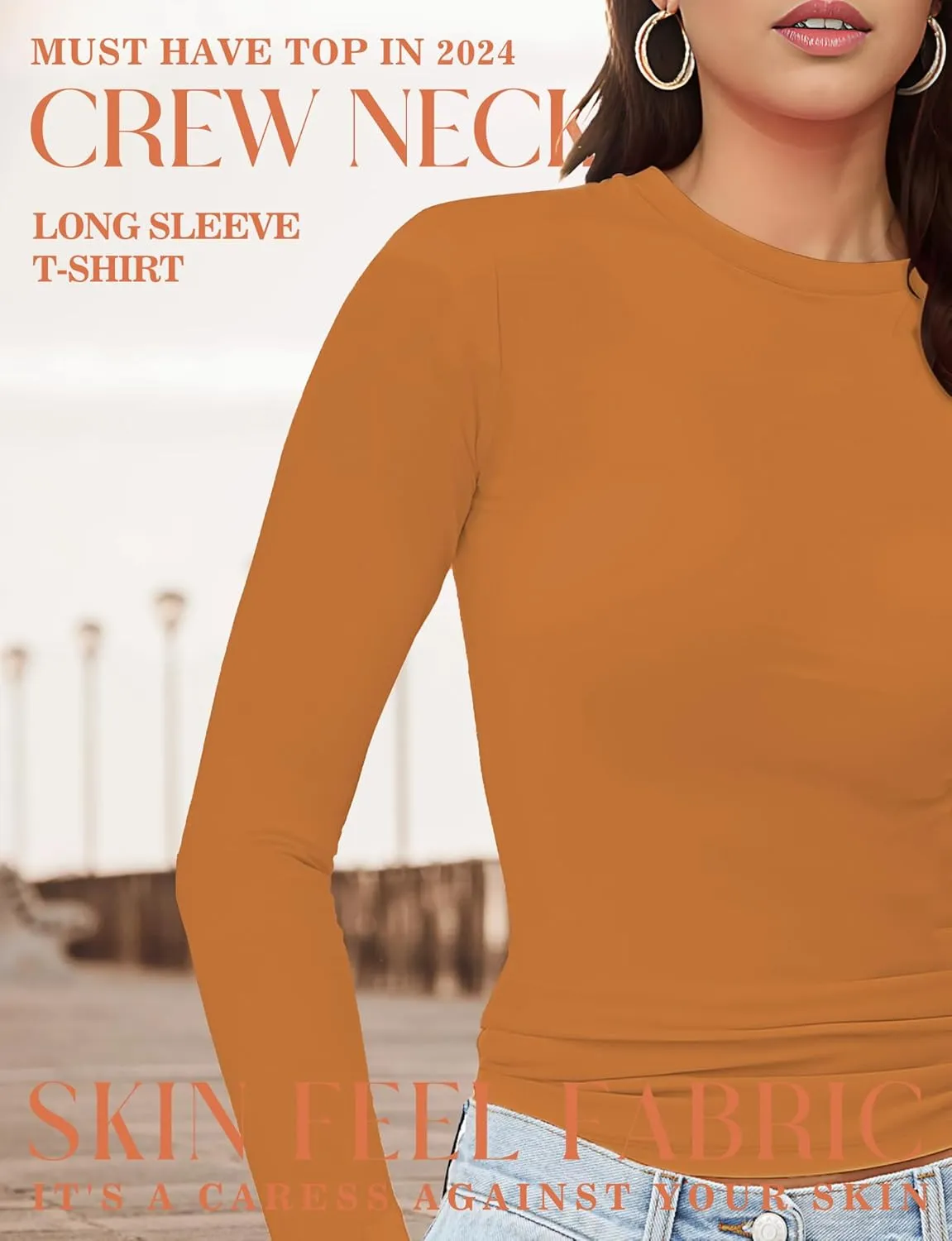 Womens Crew Neck Basic Long Sleeve T Shirt Slim Fit Tees 2025 Fall Y2k Going Out Crop Tops Cute Tight Shirts