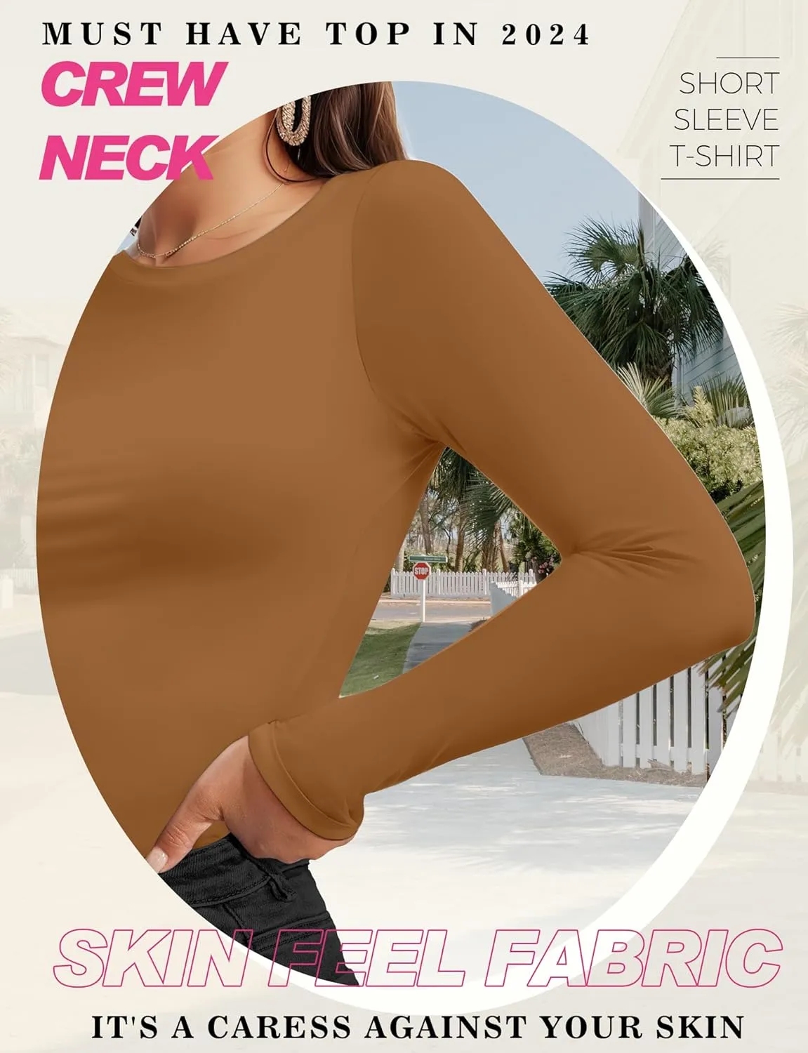 Womens Crew Neck Basic Long Sleeve T Shirt Slim Fit Tees 2025 Fall Y2k Going Out Crop Tops Cute Tight Shirts