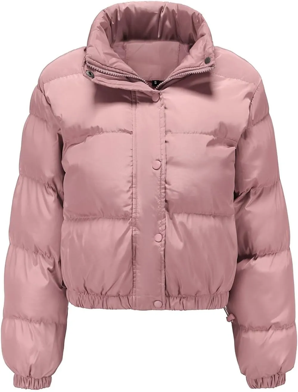 Women's Cropped Puffer Jackets Full Zip Snaps Stand Collar Padded Down Coat Winter Fashion Fluffy Warm Quilted Jacket