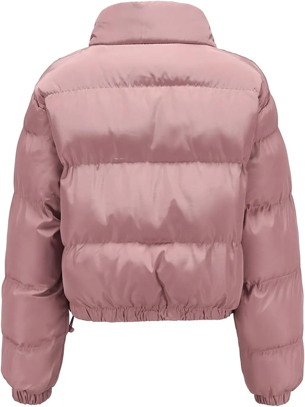 Women's Cropped Puffer Jackets Full Zip Snaps Stand Collar Padded Down Coat Winter Fashion Fluffy Warm Quilted Jacket