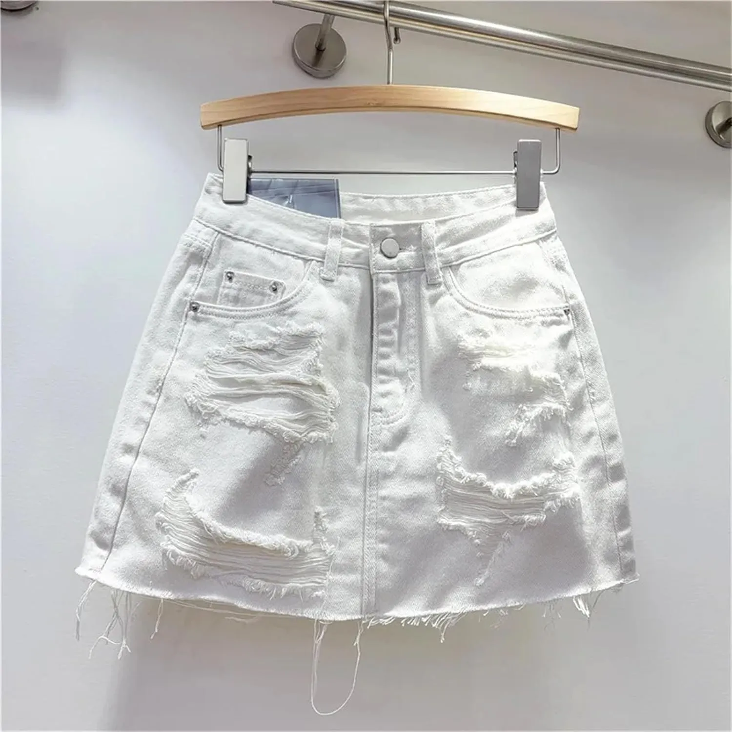 Womens Denim Mini Skirt Shorts Spring Summer High Waist Retro A-Line Casual