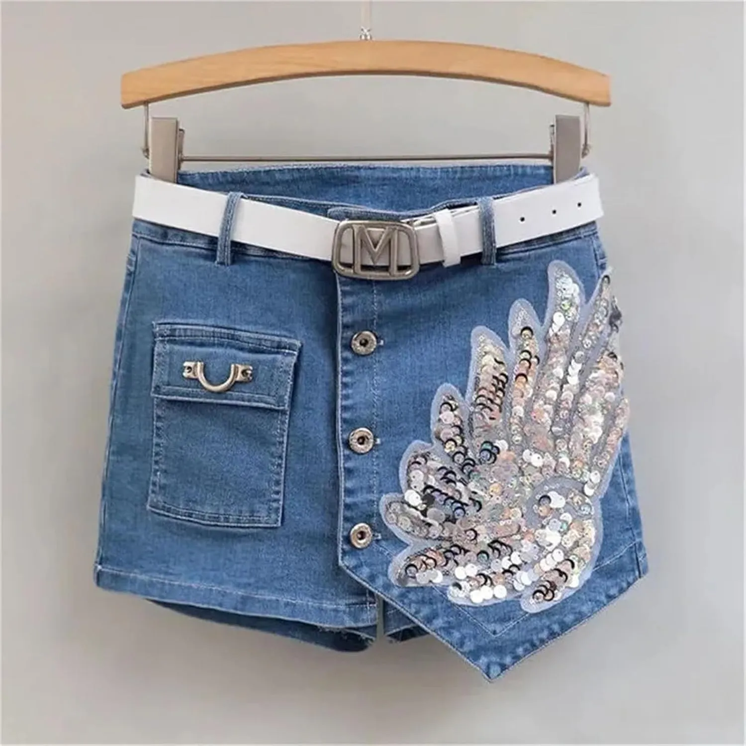Womens Denim Mini Skirt Shorts Spring Summer High Waist Vintage Retro A-Line