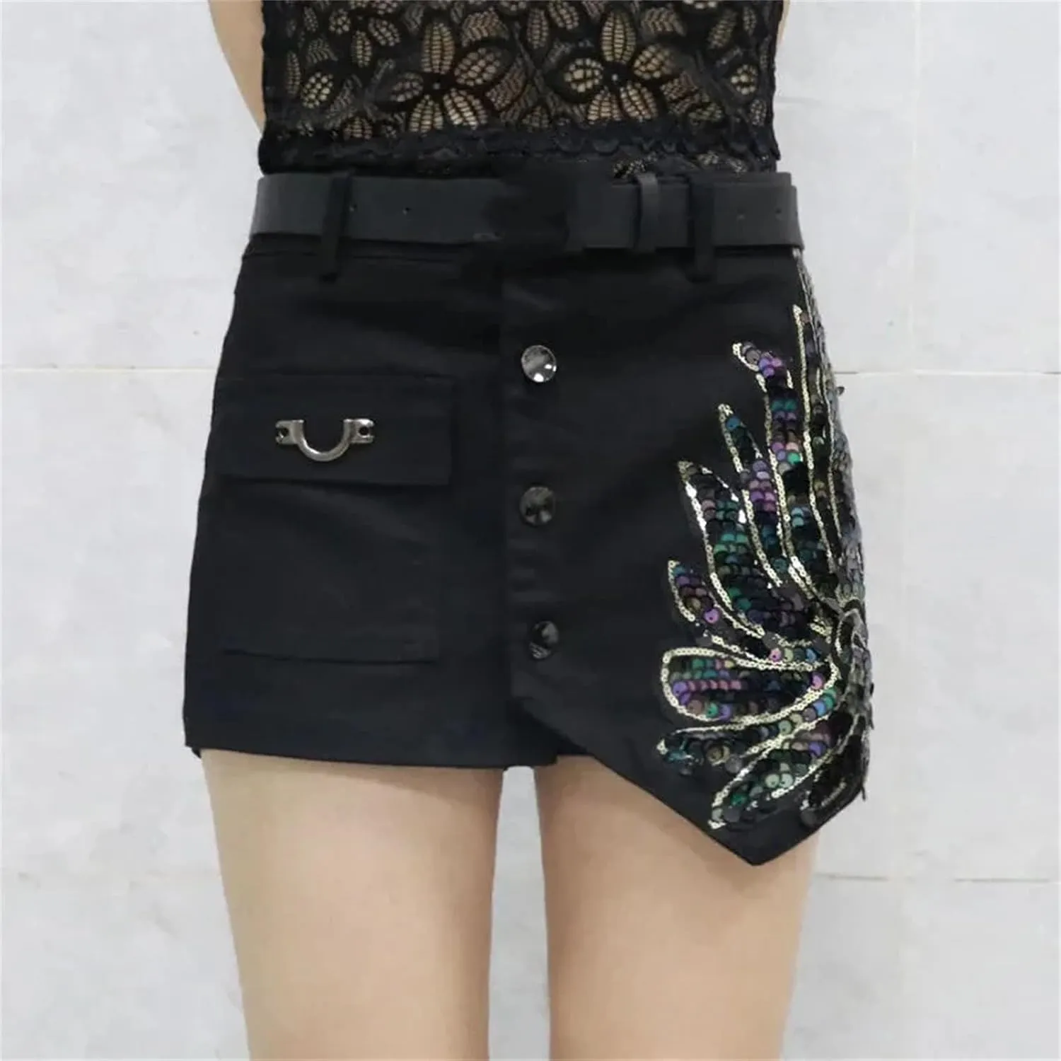Womens Denim Mini Skirt Shorts Spring Summer High Waist Vintage Retro A-Line