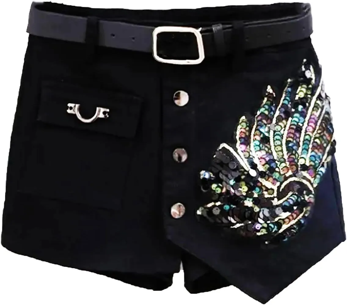 Womens Denim Mini Skirt Shorts Spring Summer High Waist Vintage Retro A-Line