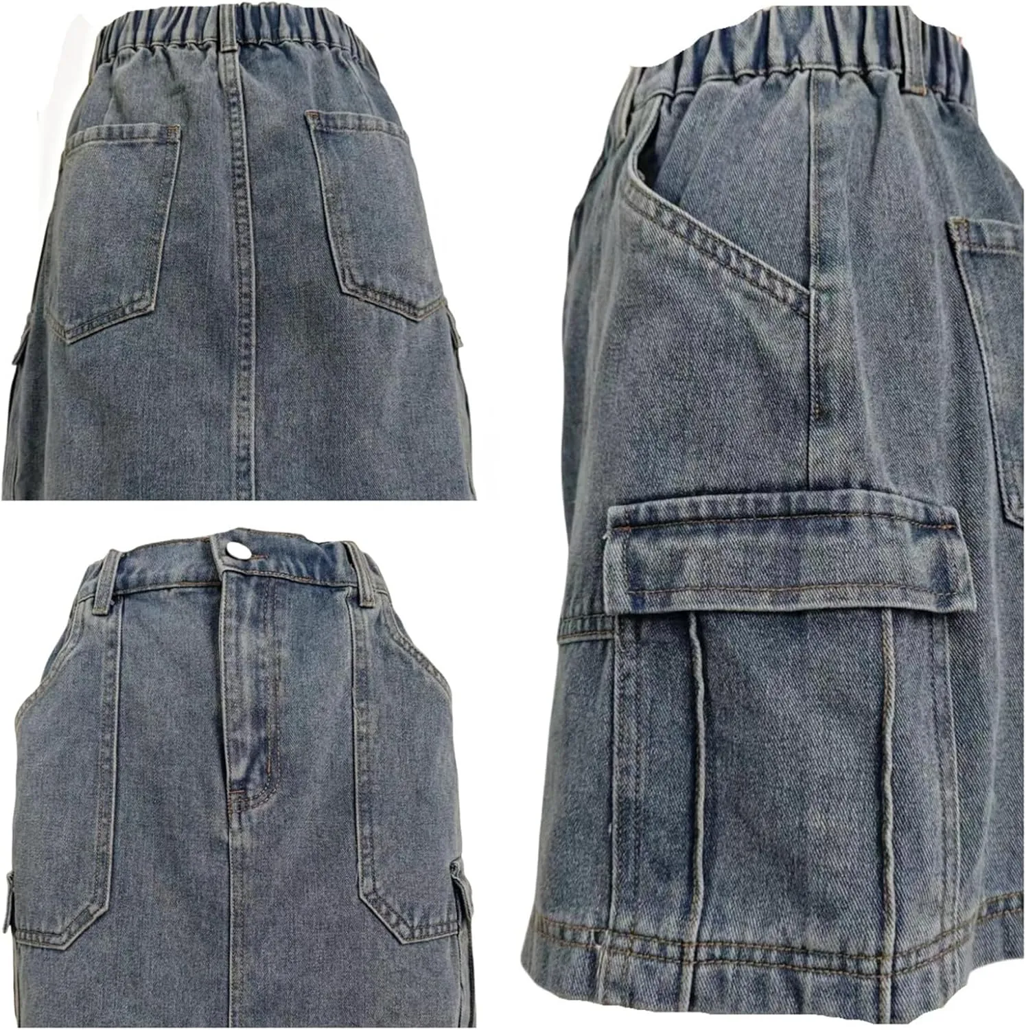 Womens Denim Mini Trendy High Waisted Jean Skirts, High Waisted Stretchy Jean Shorts Casual Slim Fit Short Skirts with Pocket
