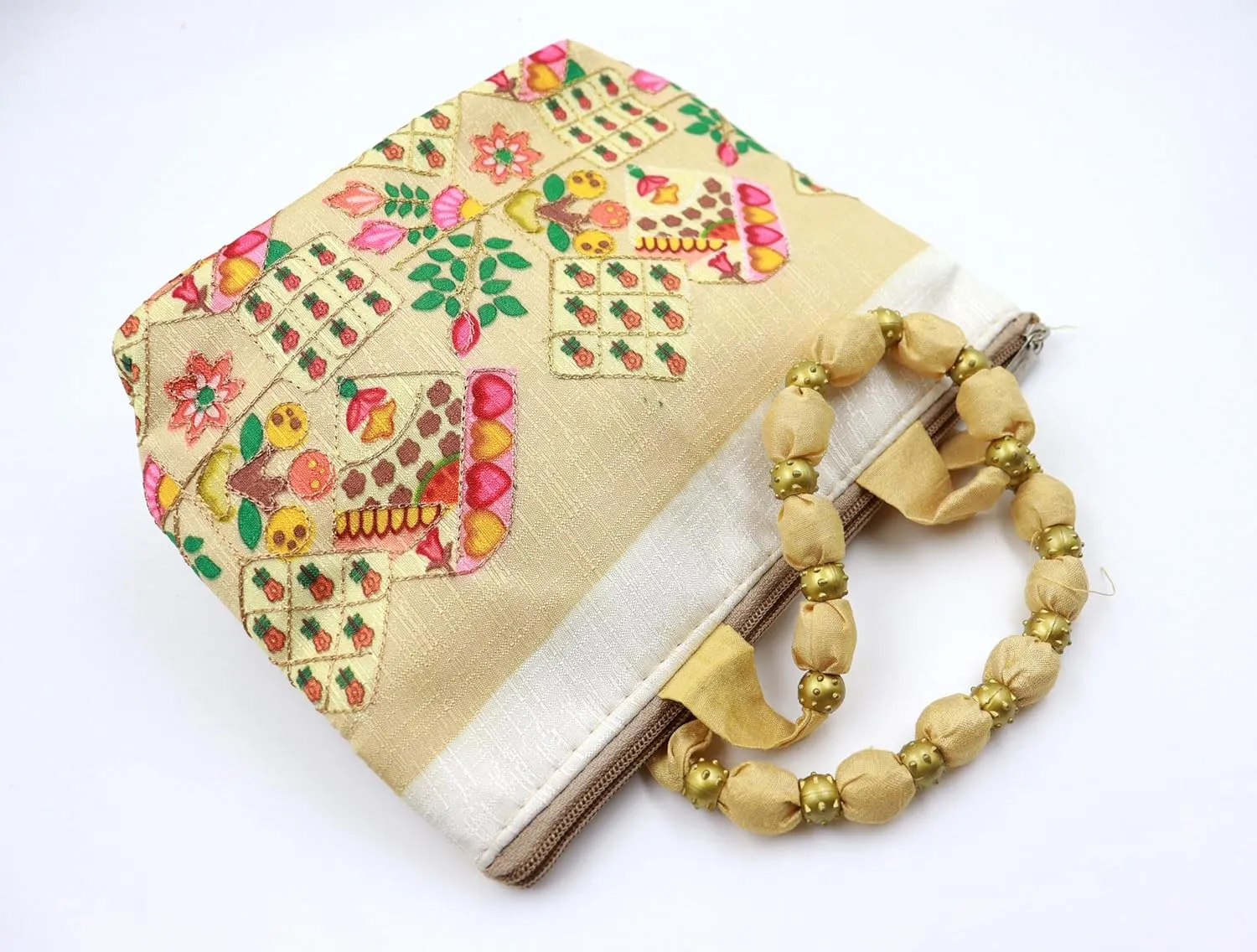Womens Designer Embroidery Handbag Handmade Satin Bags for Wedding Party Fancy Purse with Top Handle