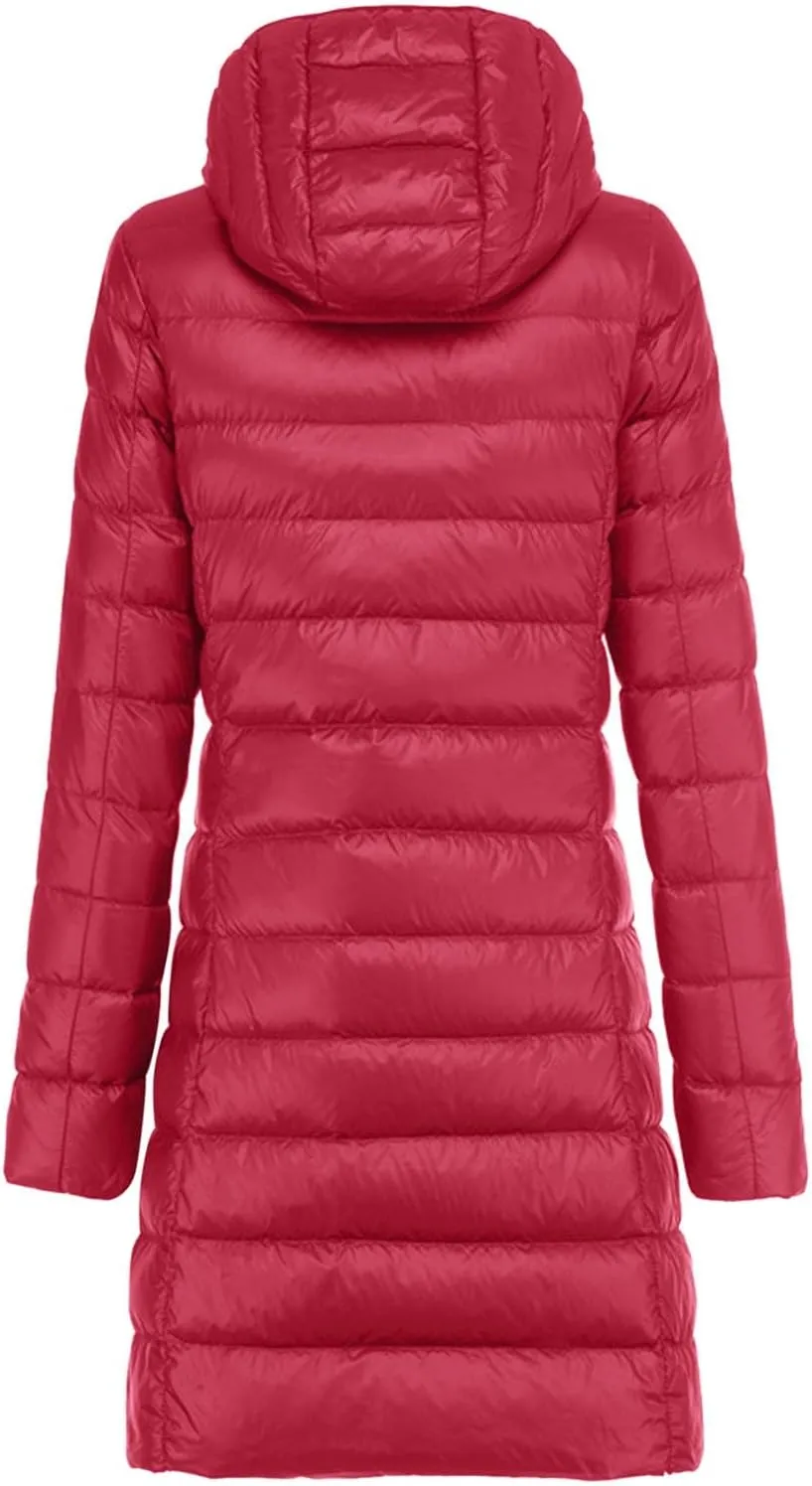 Women's Down Jacket Winter Lightweight Long Puffer Coats Packable Warm Windproof Ladies Parka Padded Hooded Coat